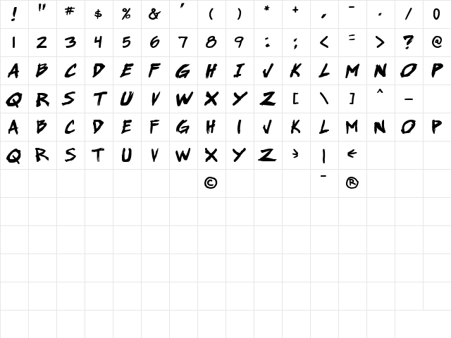 Super Webcomic Bros. Bold Italic  glyph index