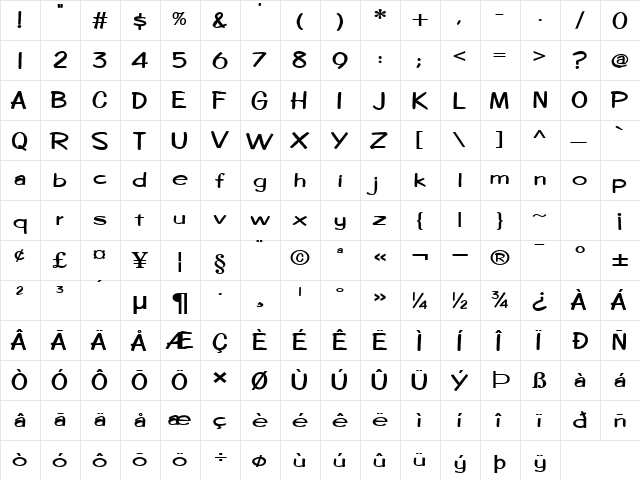 CopybookExtended Bold  glyph index