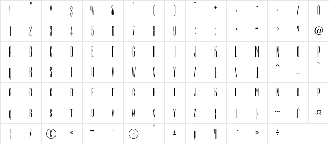 Camerton E Regular  glyph index