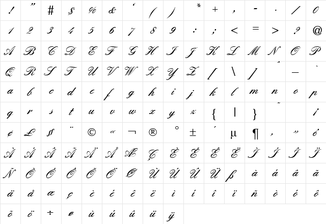 England Hand DB Regular  glyph index