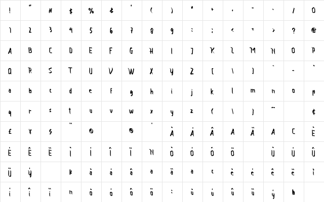 Vamfired Regular  glyph index