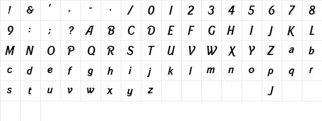 Barbie MediumItalic  glyph index