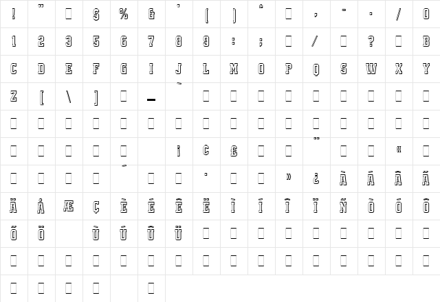 Quadrus LET Plain  glyph index