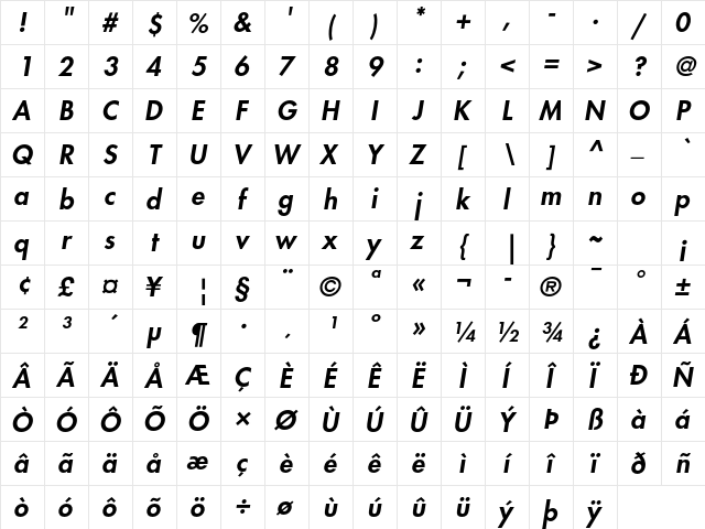 Futura Std Heavy Oblique  glyph index