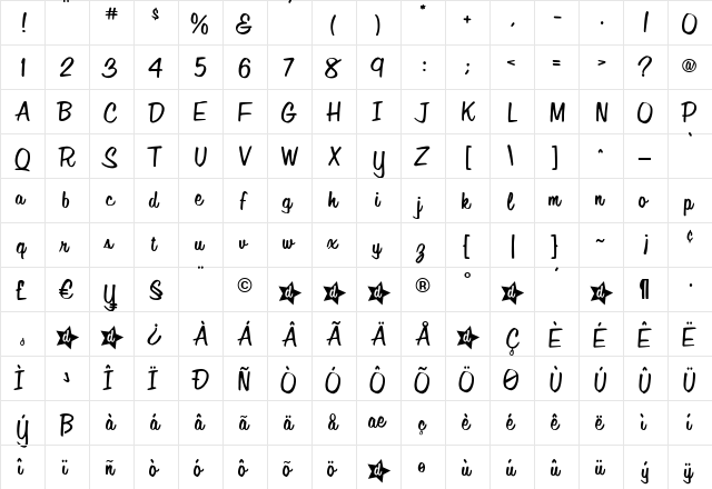 Cameralight Regular  glyph index