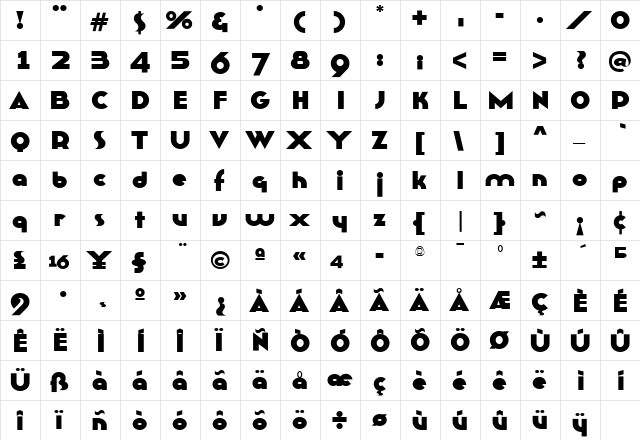 TFRoux Extrabold  glyph index