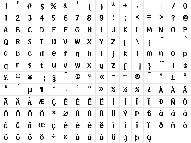 Disney Simple Regular  glyph index