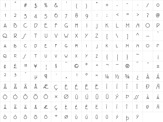 EaglefeatherSmallCaps Light  glyph index