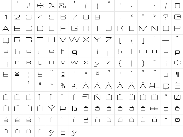 Nesobrite Expanded Book  glyph index