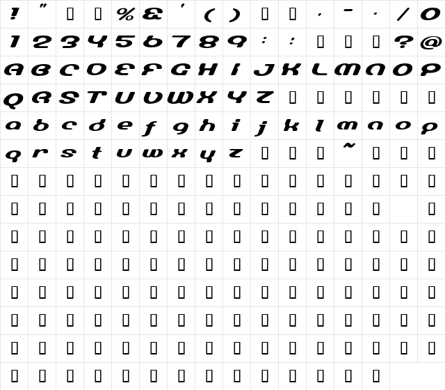 LumineSign Bold  glyph index