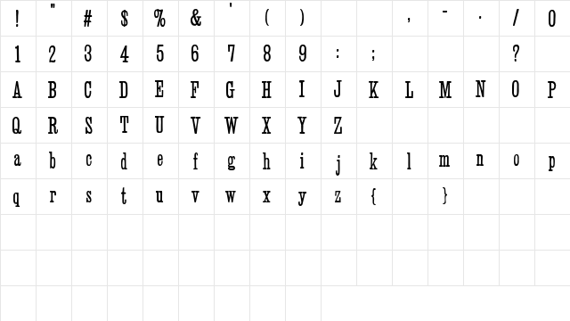 Slab Serif HPLHS  glyph index