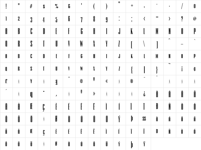 Empire BlackSmallCaps  glyph index