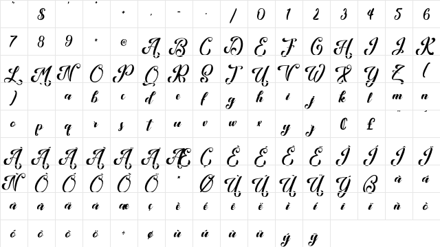 Kansha Regular  glyph index