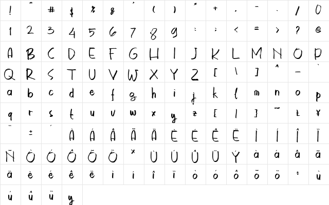 Astrokids Regular  glyph index