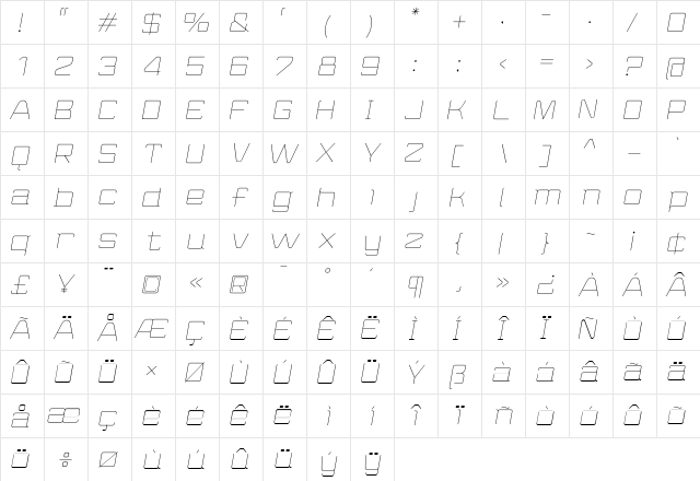 Wired Light  glyph index