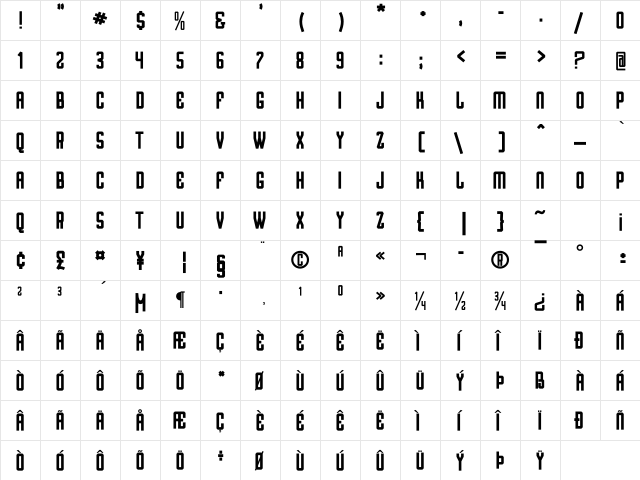Rankerton Regular  glyph index