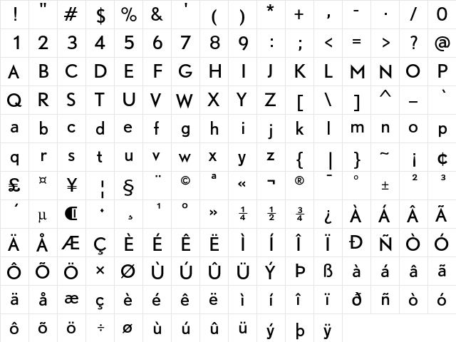 DTLNobelT Regular  glyph index