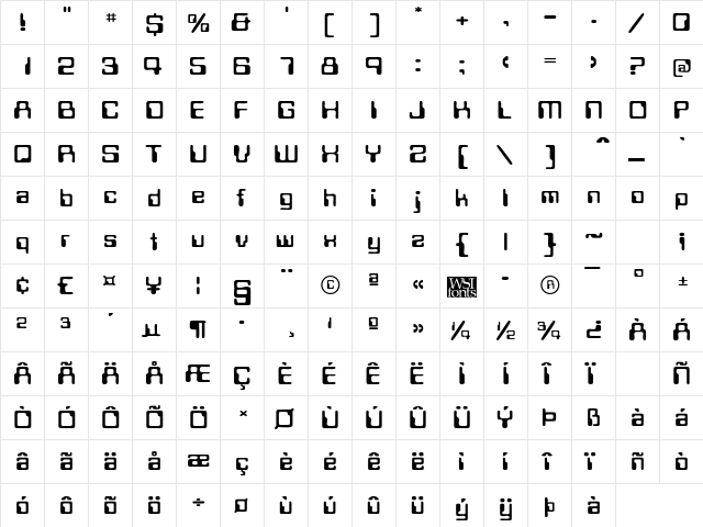 MagneticCardWide Regular  glyph index