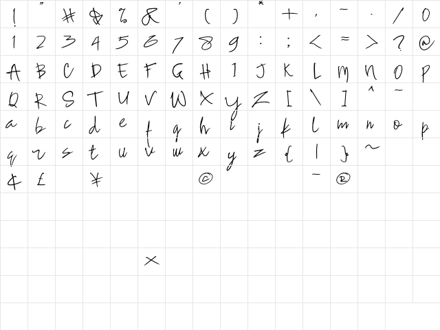 Slavia Regular  glyph index