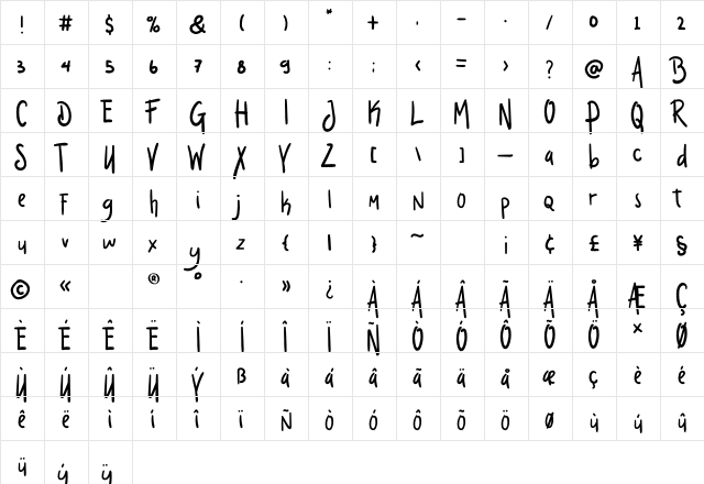 Dream Night Regular  glyph index