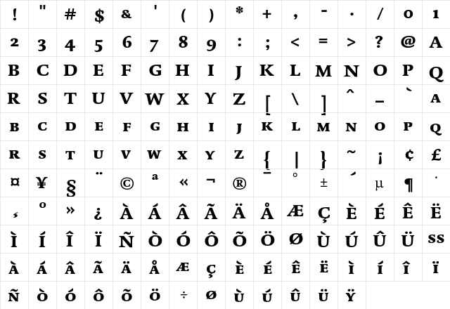 DTL Dorian T Caps Black  glyph index