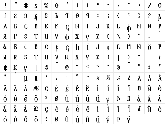Holy Empire Condensed Condensed  glyph index