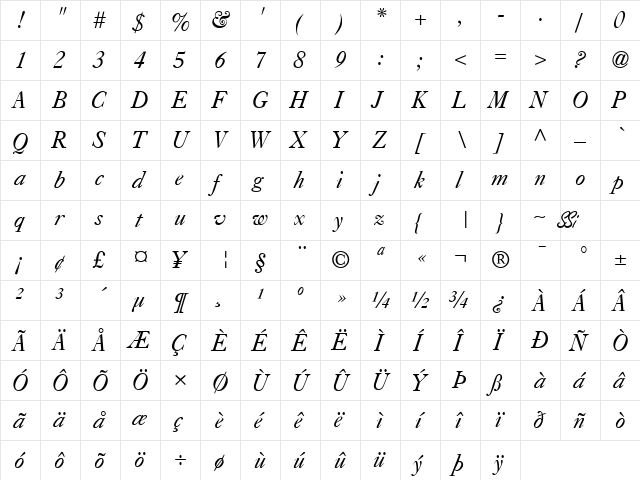 Caslon Five SSi Italic  glyph index