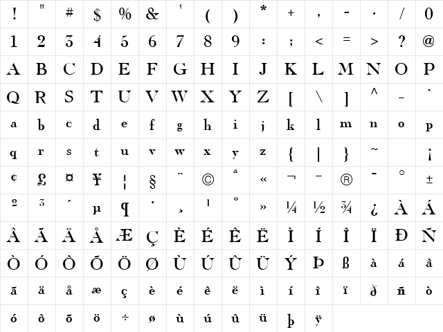 Caslon ICG Titling  glyph index