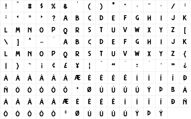 Hasthon Regular  glyph index