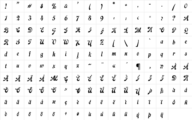 Laclede CAT Regular  glyph index
