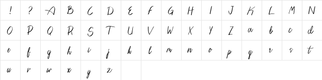 Pengiloon Script (DEMO VERSION) Regular  glyph index