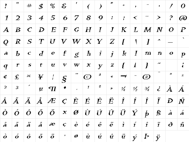 QuetzalcoatlExtended Italic  glyph index