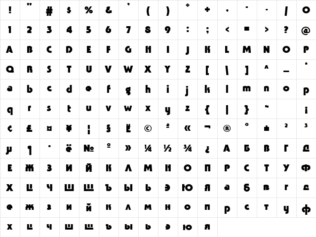 Tavrida Bold  glyph index