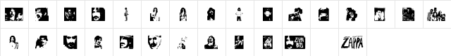 ZappaBats Regular  glyph index