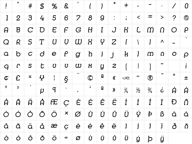 Medfly Regular  glyph index