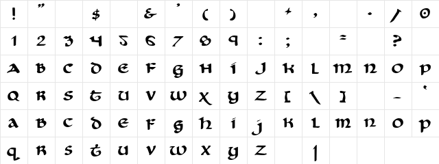 Old Company Regular  glyph index