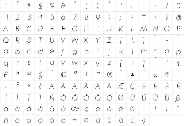 Litera-LightIta Regular  glyph index