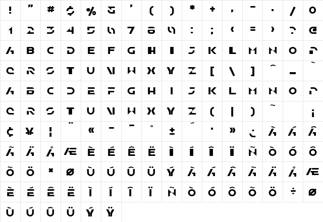 SF Solar Sailer Regular  glyph index