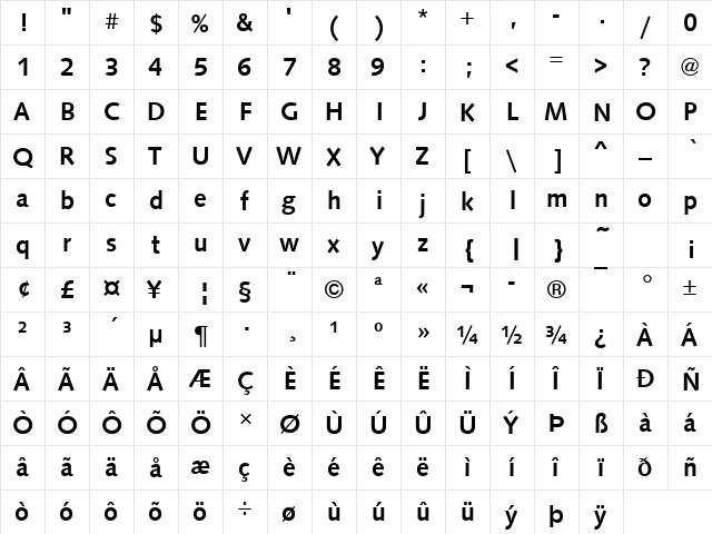 SyntaxTMed Regular  glyph index