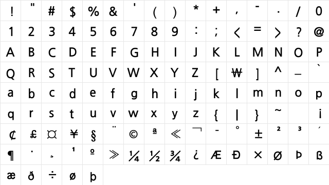 JejuGothic Regular  glyph index