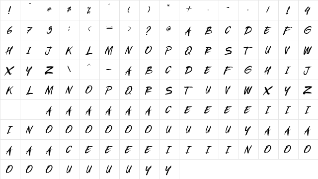 Rujack Regular  glyph index