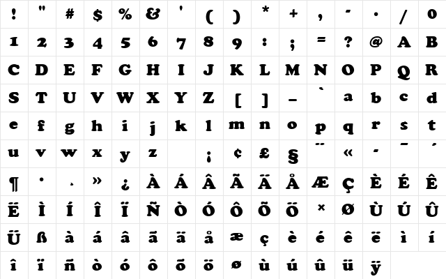 CooperBlaDBolRo1 Regular  glyph index