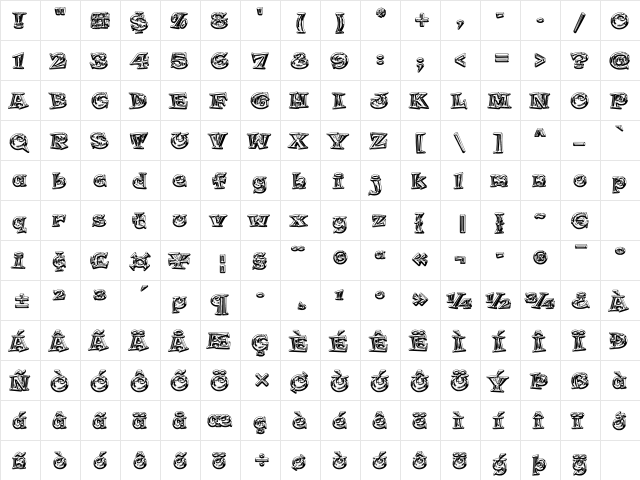 Licktenstein 'Chromed' Regular  glyph index