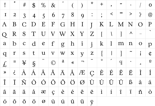 Casablan Xlight  glyph index