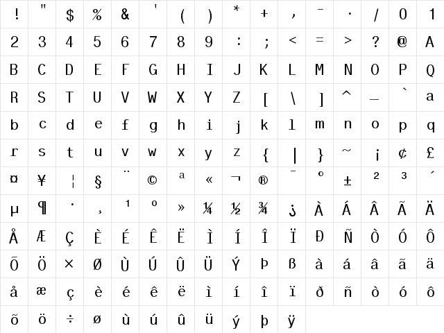 Tt-Kp Regular  glyph index