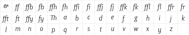 Lisboa Ligatures Light Italic  glyph index