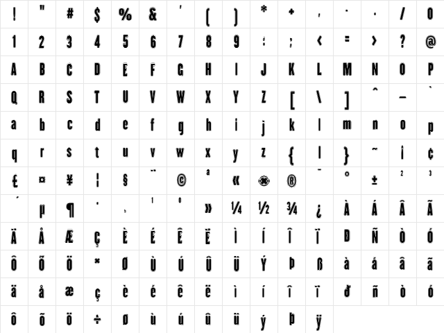 H.H. Agallas Regular  glyph index