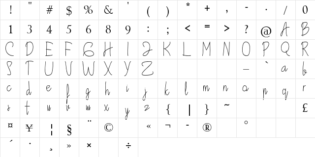 Awali Regular  glyph index