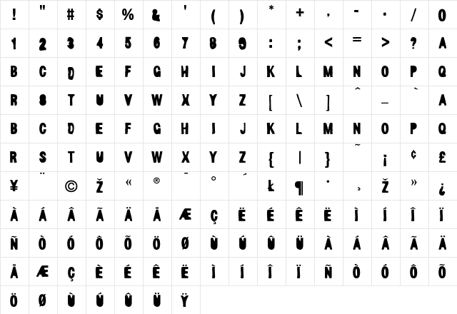 MuddyWater Regular  glyph index