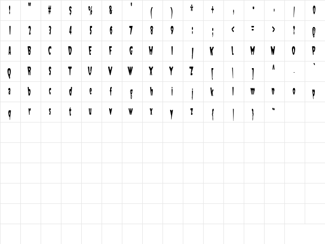 Jaunty Normal  glyph index